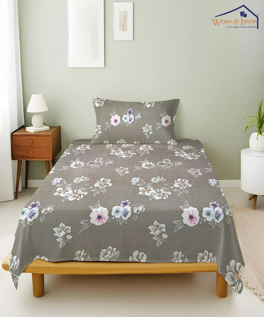 Smoky Blossom Flat Double Bedsheet With 2 Pillow Covers