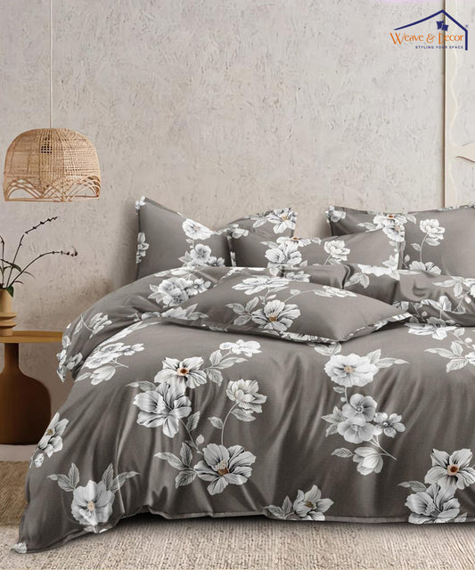 Smoky Blossom Flat Double Bedsheet With 2 Pillow Covers