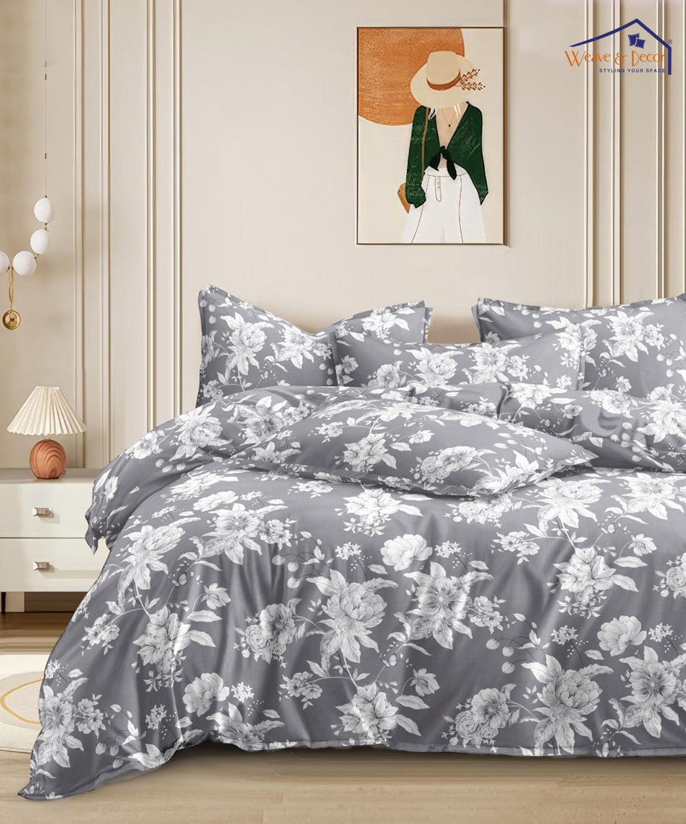 Smoky Floral Serenade Fitted Bedsheet With Pillow Cover