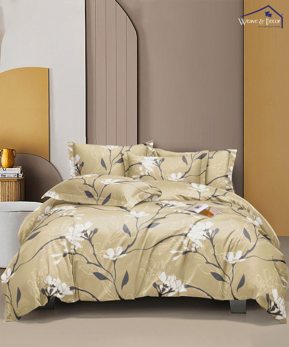 Golden Bloom  Flat Double Bedsheet With 2 Pillow Covers