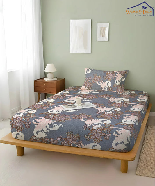 Midnight Flourish King Size Bedsheet With 2 Pillow Cover