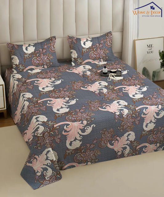 Midnight Flourish King Size Bedsheet With 2 Pillow Cover
