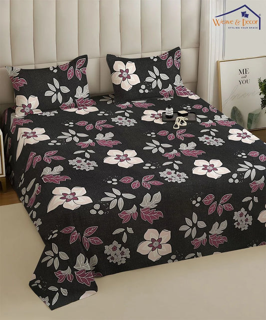 Dusky Bloom Flat Double Bedsheet With 2 Pillow Covers