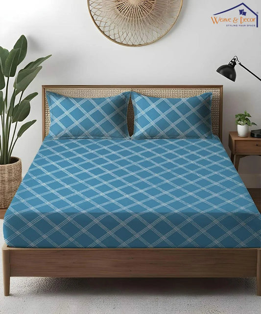 Ocean Check King Size Bedsheet With 2 Pillow Cover