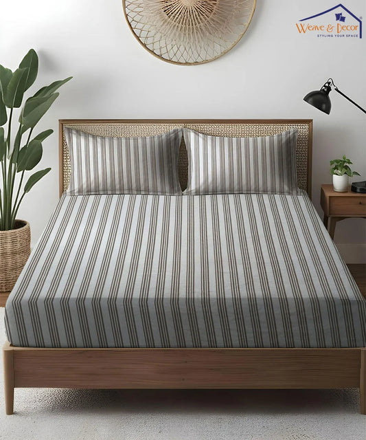 Nordic lines King Size Bedsheet With 2 Pillow Cover