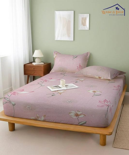 Gentle Blooms Flat Bedsheet With Pillow Covers