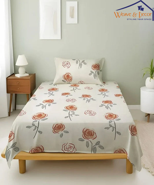 Delicate Roses Flat Double Bedsheet With 2 Pillow Covers