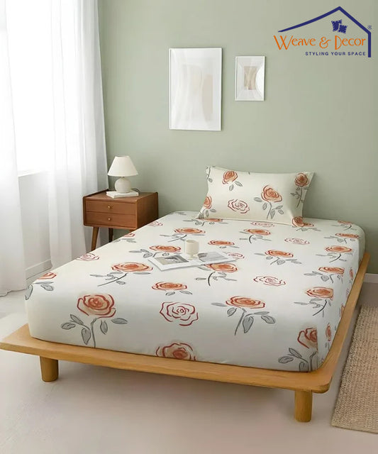 Delicate Roses Flat Double Bedsheet With 2 Pillow Covers