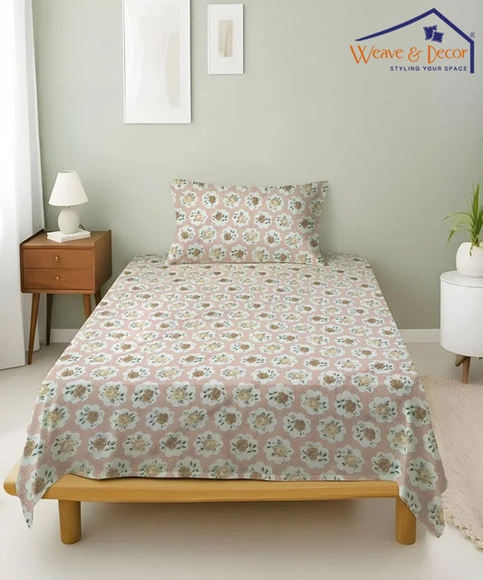 Peach Puff Bedsheet With Pillow Covers