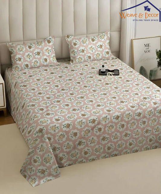 Peach Puff King Size Bedsheet With 2 Pillow Cover