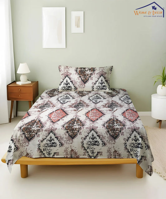 Beige Patterns King Size Bedsheet With 2 Pillow Cover