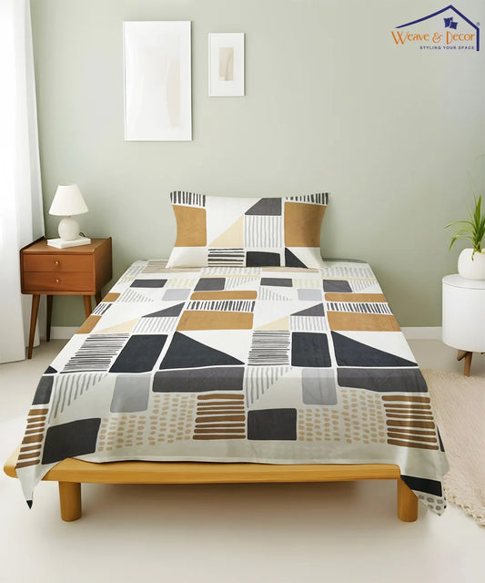 Striped Squares Bedsheet With Pillow Covers