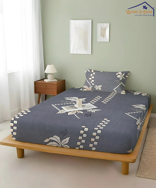 Ashen Floral Veil King Size Bedsheet With 2 Pillow Cover