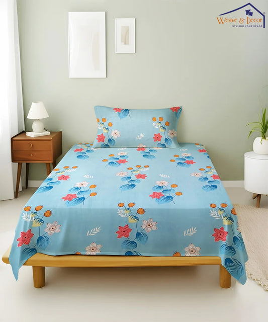 Sky Petal Breeze King Size Bedsheet With 2 Pillow Cover