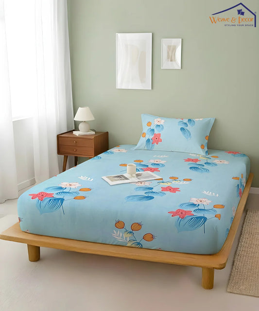 Sky Petal Breeze King Size Bedsheet With 2 Pillow Cover