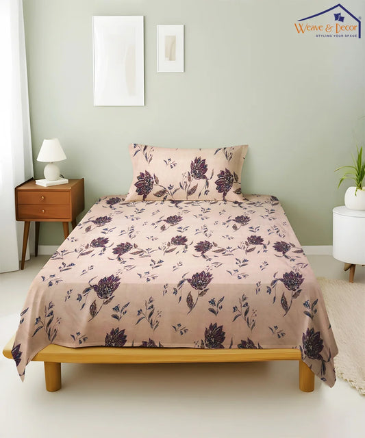 Beige Botanica King Size Bedsheet With 2 Pillow Cover