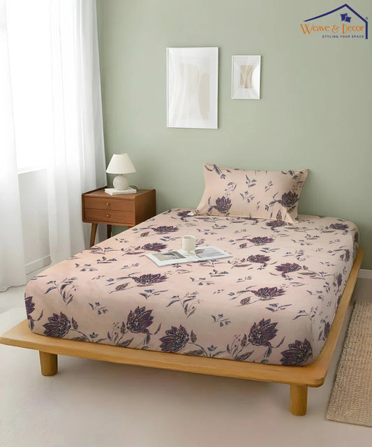 Beige Botanica King Size Bedsheet With 2 Pillow Cover