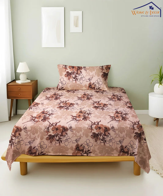 Mocha Blossom King Size Bedsheet With 2 Pillow Cover