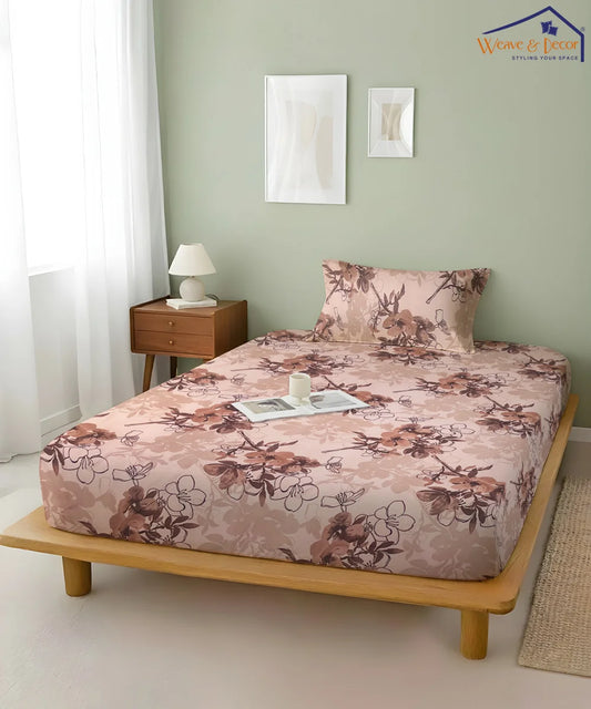 Mocha Blossom King Size Bedsheet With 2 Pillow Cover