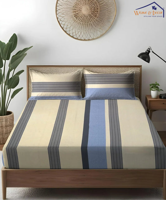 Nordic Block Super King Fitted Bedsheet With 2 Pillow Covers