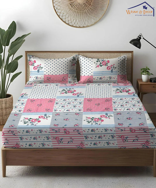 Blush Garden Super King Fitted Bedsheet With 2 Pillow Covers