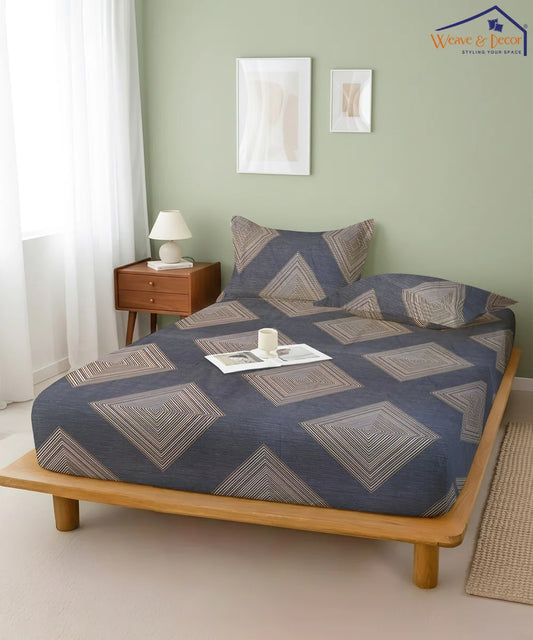 Blue Prism King Size Bedsheet With 2 Pillow Cover