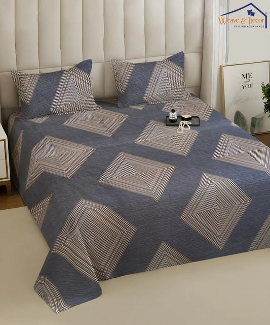 Blue Prism King Size Bedsheet With 2 Pillow Cover