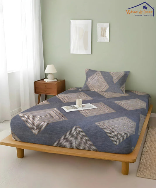 Blue Prism King Size Bedsheet With 2 Pillow Cover