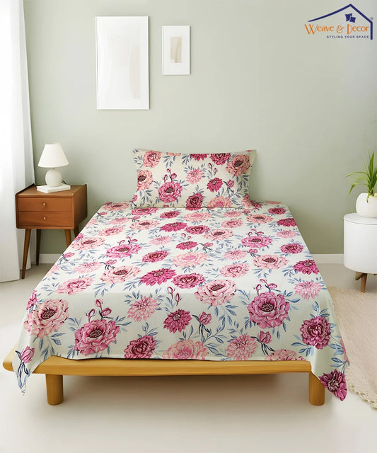 Floral CharmKing Size Bedsheet With 2 Pillow Cover