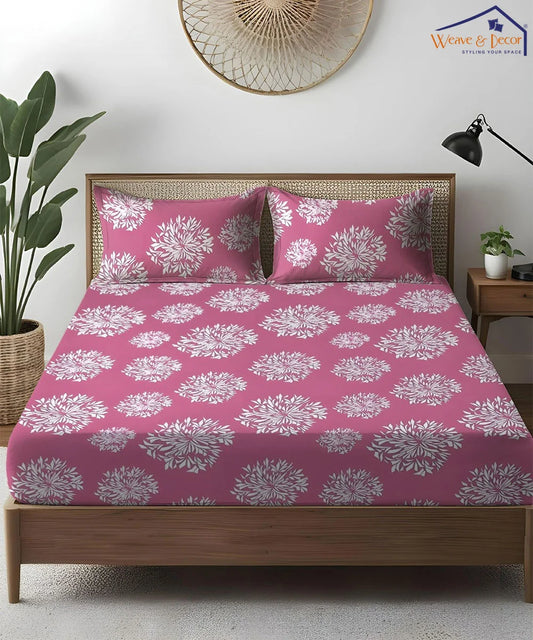 Crimson Dahlia Floral King Size Bedsheet With 2 Pillow Cover