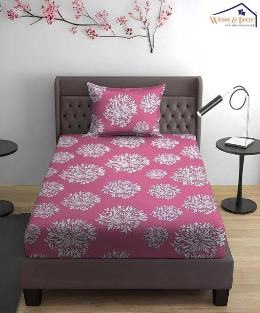 Crimson Dahlia Floral King Size Bedsheet With 2 Pillow Cover