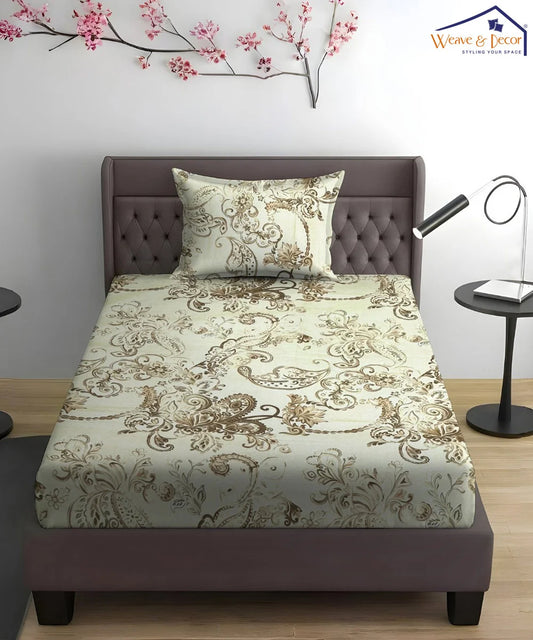 Golden Paisley Flat Bedsheet With Pillow Covers