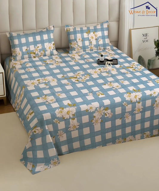 Blue Daisy Flat Bedsheet With Pillow Covers