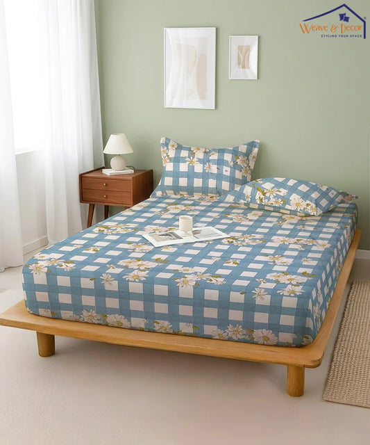Blue Daisy Flat Bedsheet With Pillow Covers