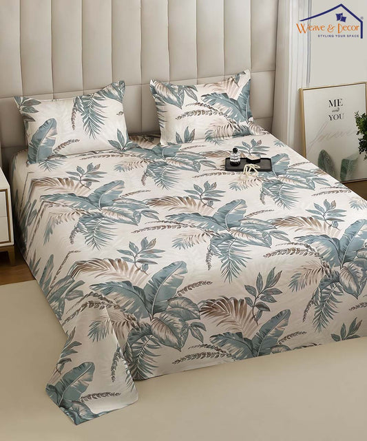 Coastal Leaf StripeFlat Bedsheet With Pillow Covers
