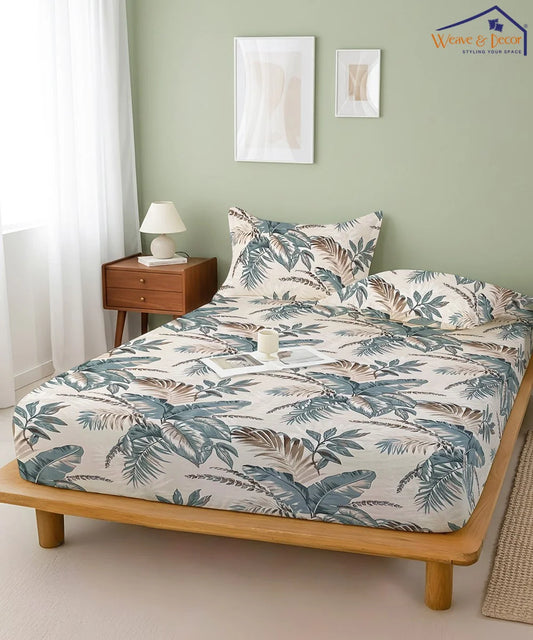 Coastal Leaf StripeFlat Bedsheet With Pillow Covers