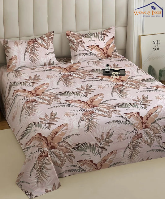 Ivory PalmFlat Bedsheet With Pillow Covers