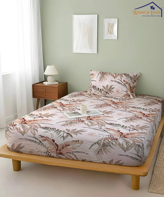 Ivory PalmFlat Bedsheet With Pillow Covers