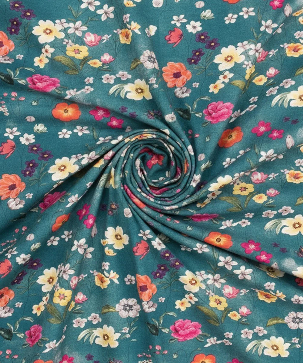 Teal Blossom HavenFlat Bedsheet With Pillow Covers