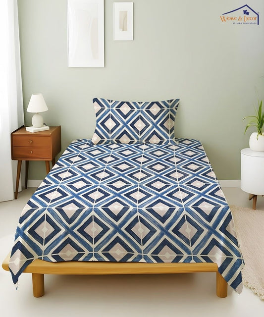 Steel Blue Prism Bedsheet With Pillow Covers