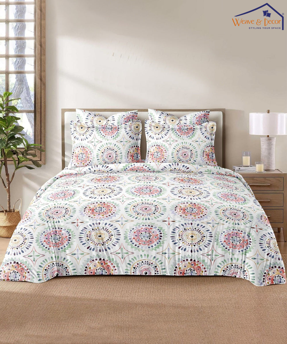 Ethnic Mandala Flat Double Bedsheet With 2 Pillow Covers