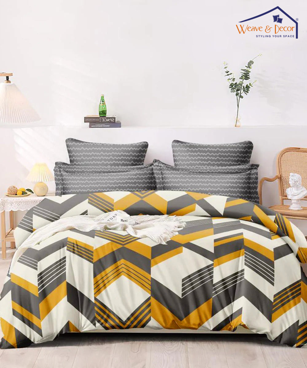 Multicolor Geometric Fitted Bedsheet With Pillow Cover