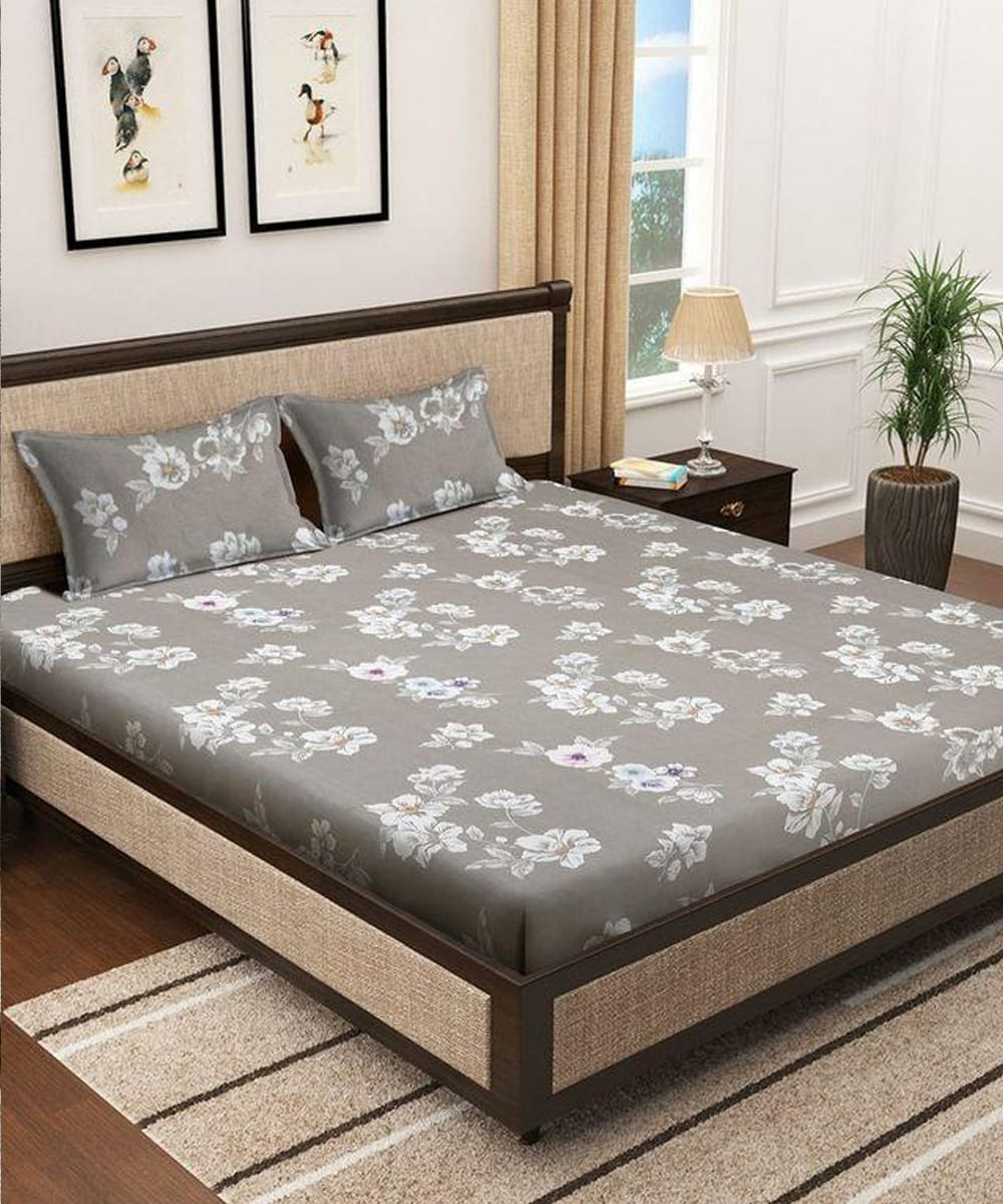 Smoky Blossom Fitted Bedsheet With Pillow Cover