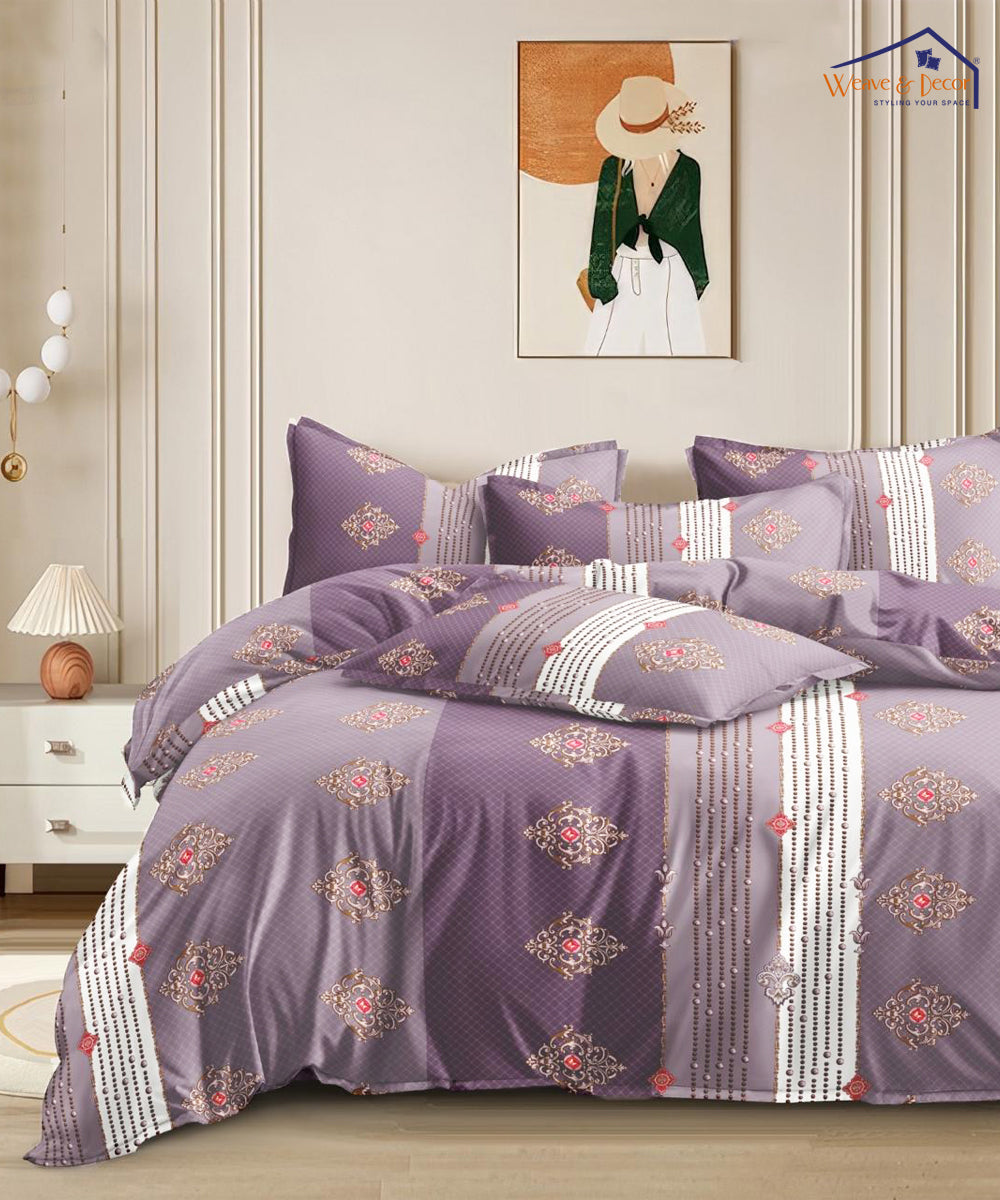 Vintage Plum Harmony  Flat Double Bedsheet With 2 Pillow Covers