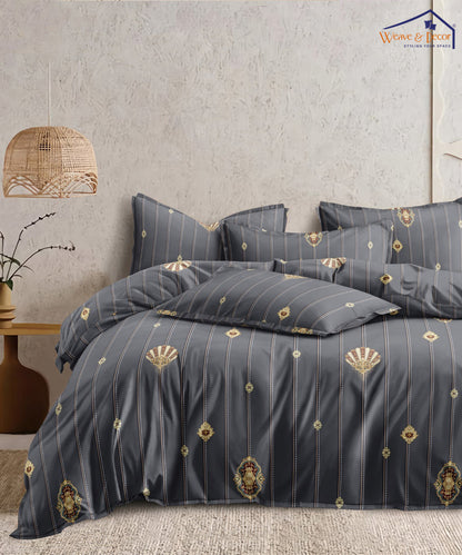 Regal Stripes Motif  Flat Double Bedsheet With 2 Pillow Covers