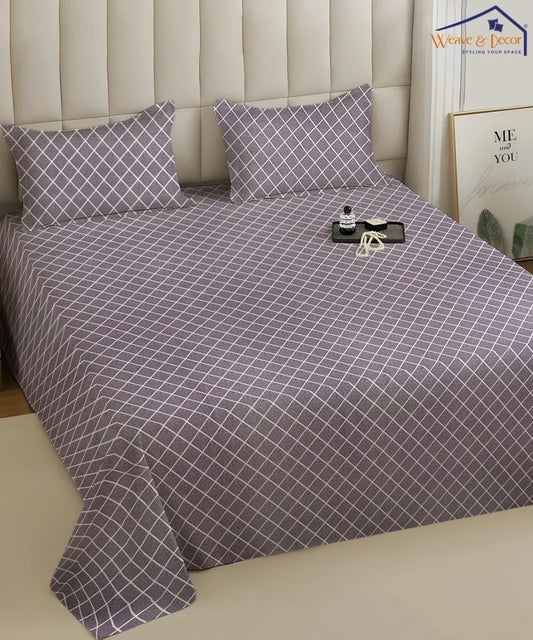 Lavender Checks    Flat Bedsheet With Pillow Covers