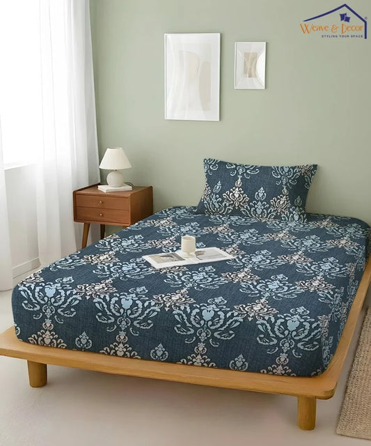Indigo Elegance Flat Bedsheet With Pillow Covers