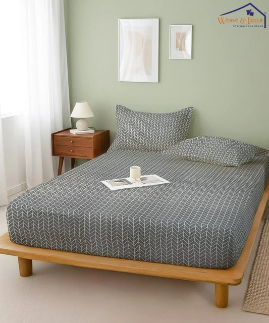 Grey Chevron   Flat Bedsheet With Pillow Covers