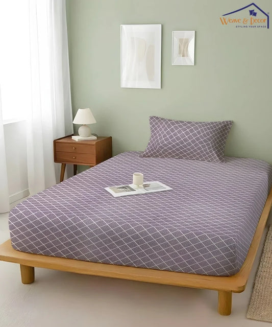 Lavender Checks    Flat Bedsheet With Pillow Covers