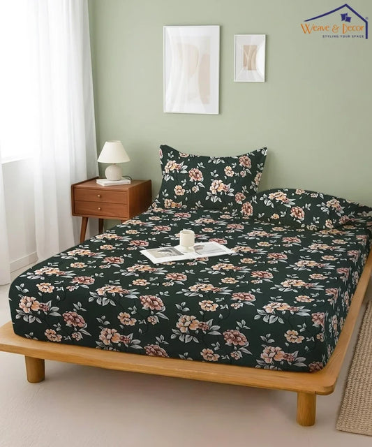 Botanical Noir Flat Bedsheet With Pillow Covers